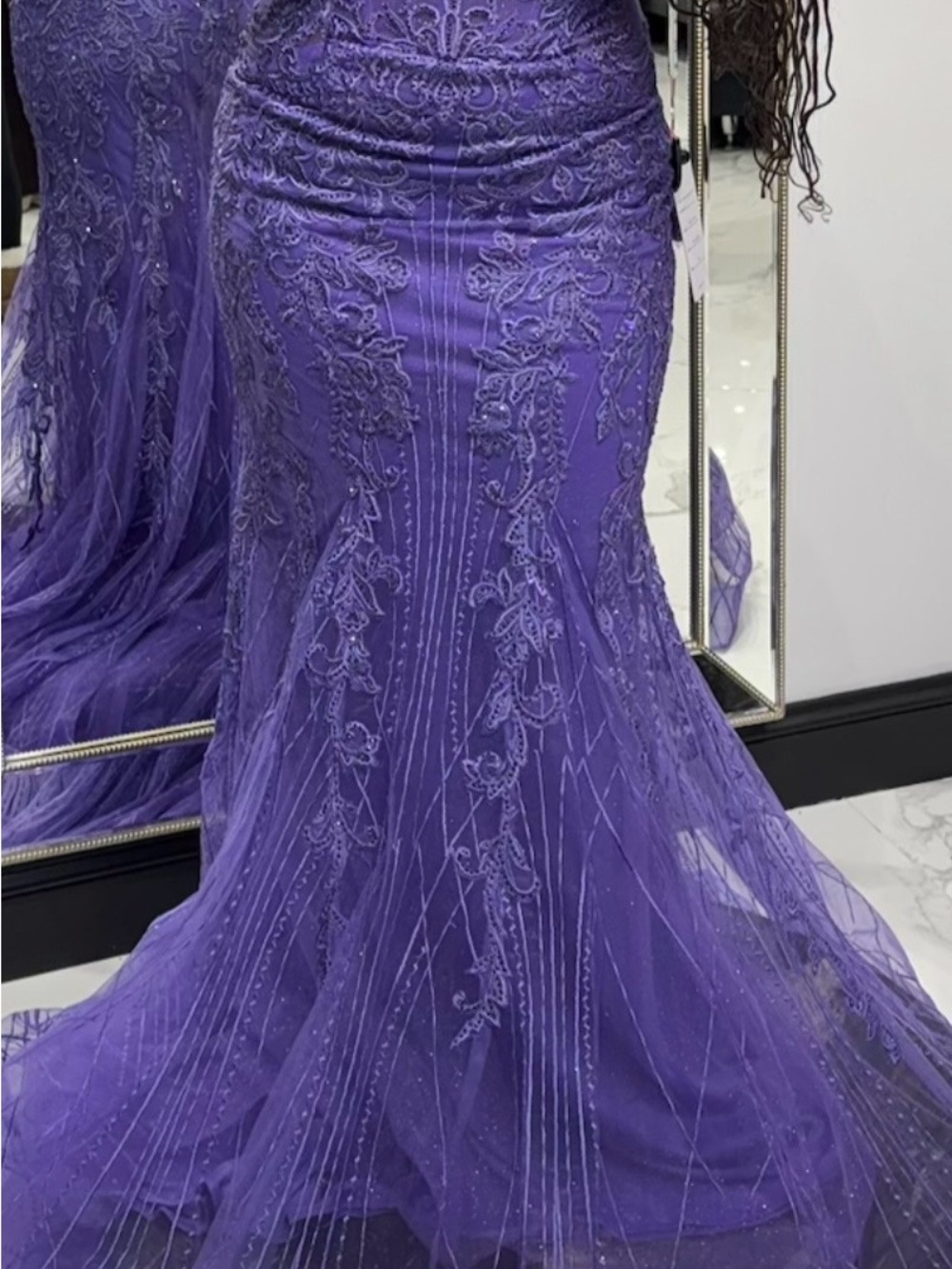 Alexandra Bartlett Lavender Embroidered Lace Mermaid Gown